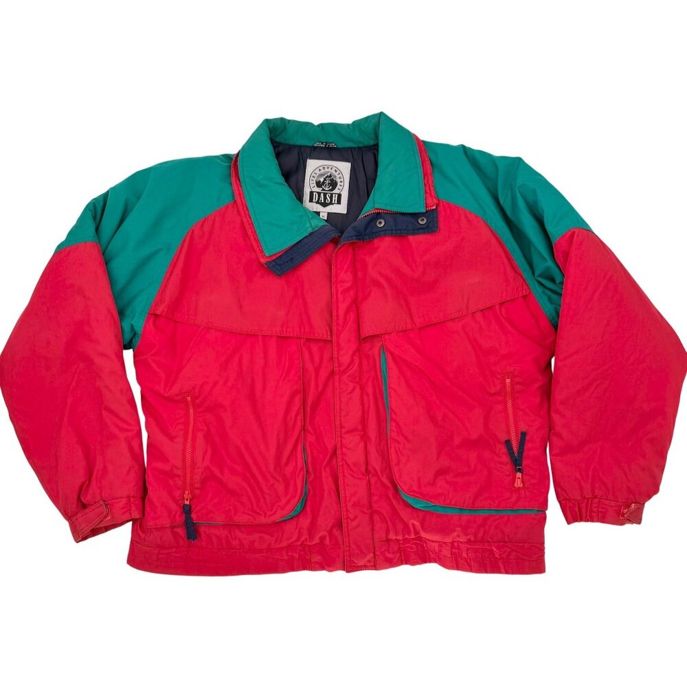 VINTAGE DASH LIFES ADVENTURES RED & GREEN COLOR BLOCK SKI COAT JACKET XL
